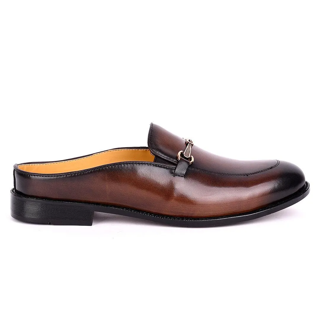 Abraham Mathias Plain Leather With Classic Chain Men's Half Shoe- Brown