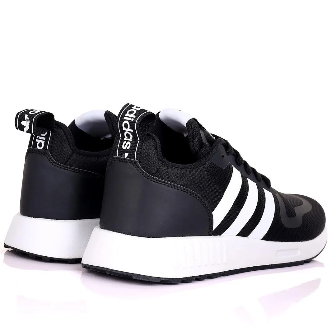 AD Comfy Black With White Stripe And White Sole Lace Up Designed Sneakers