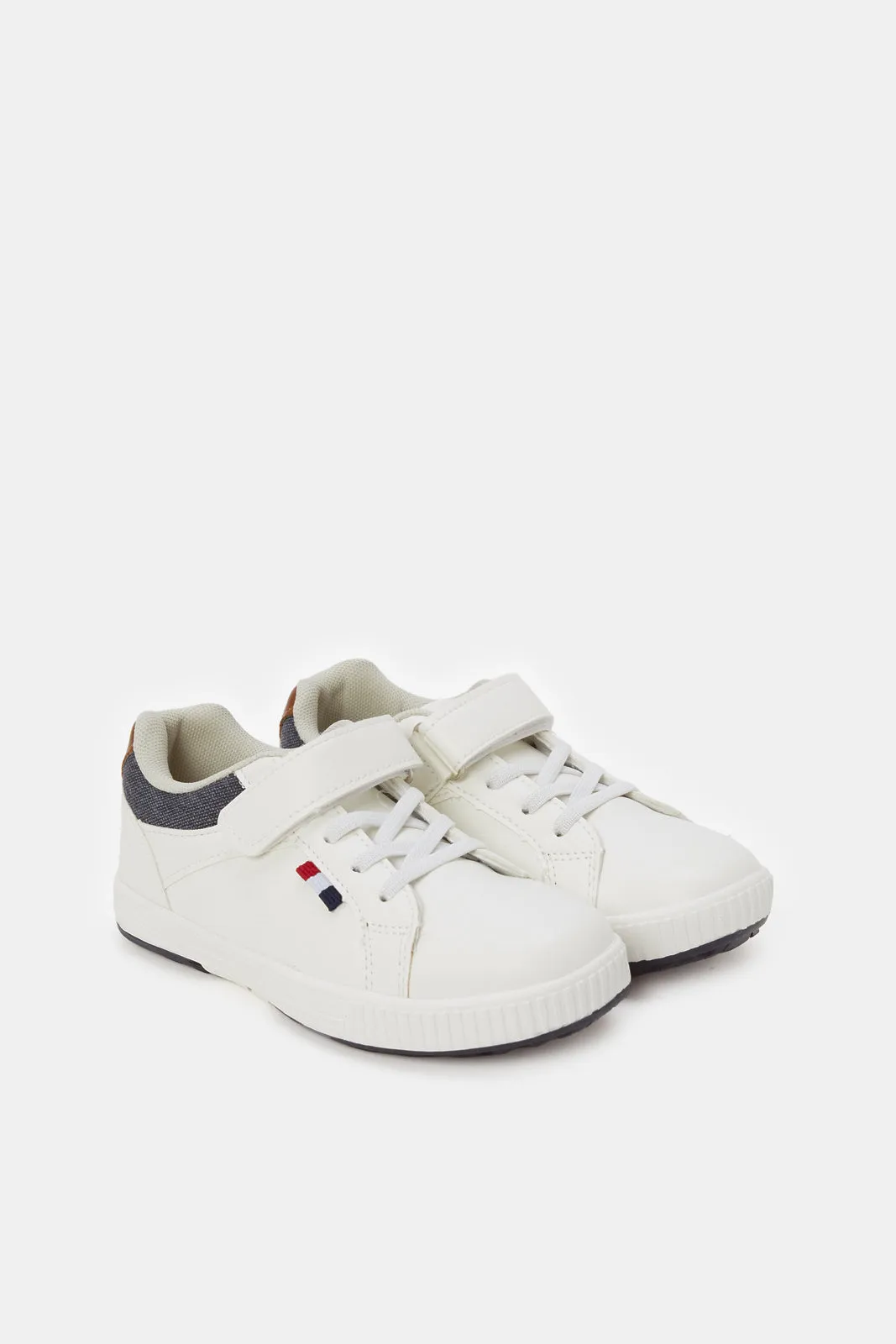 Boys White Material Block Sneaker