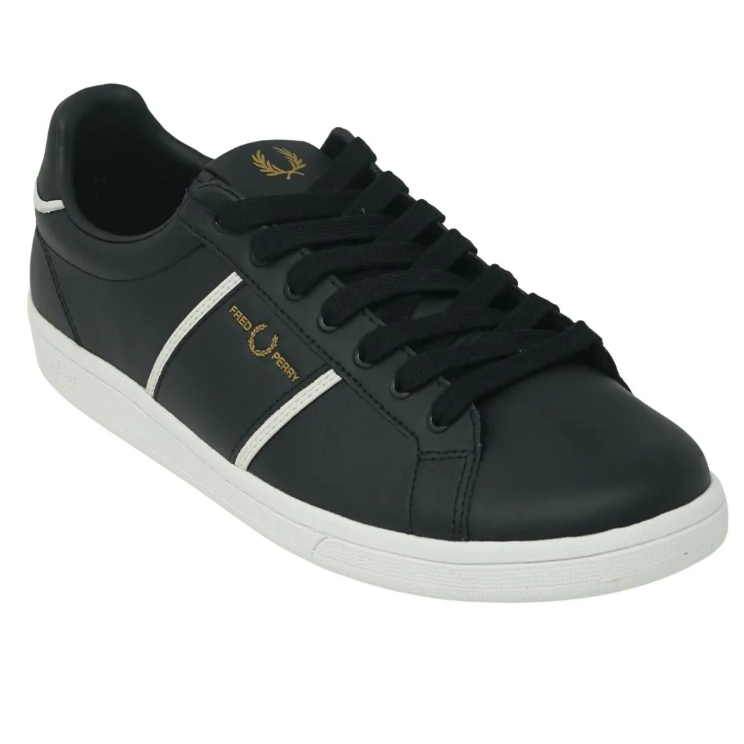 Fred Perry Debossed Branding Leather Mens Black Trainers