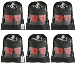 Heart Home Non Woven Travel Shoe Cover/String Bag Organizer|Durable Drawstring|One Transparent Window|Size 43 x 30 CM|Pack of 6 (Black)-HEART5239