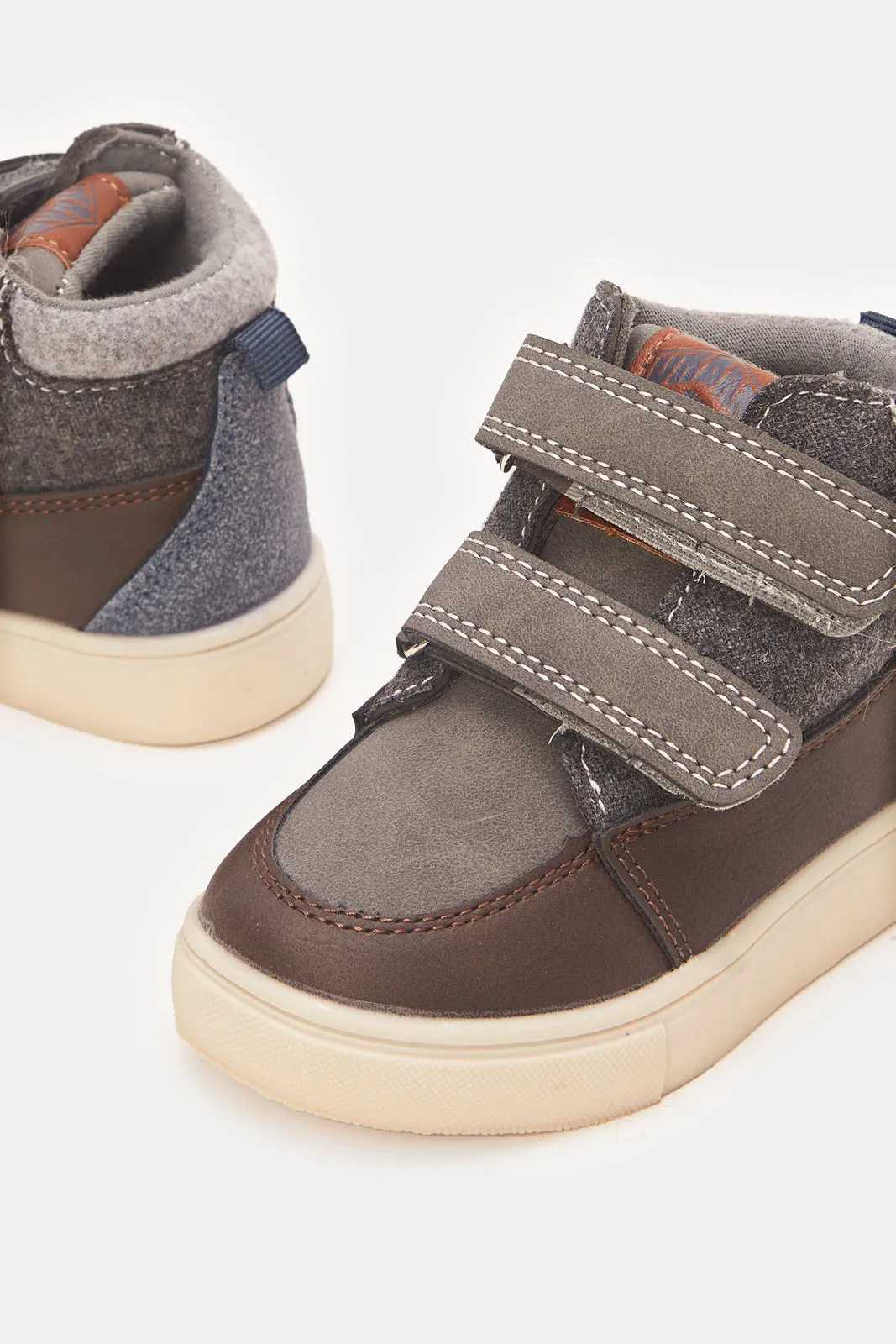 Infant Boys Grey Velcro Strap High-Top Sneakers