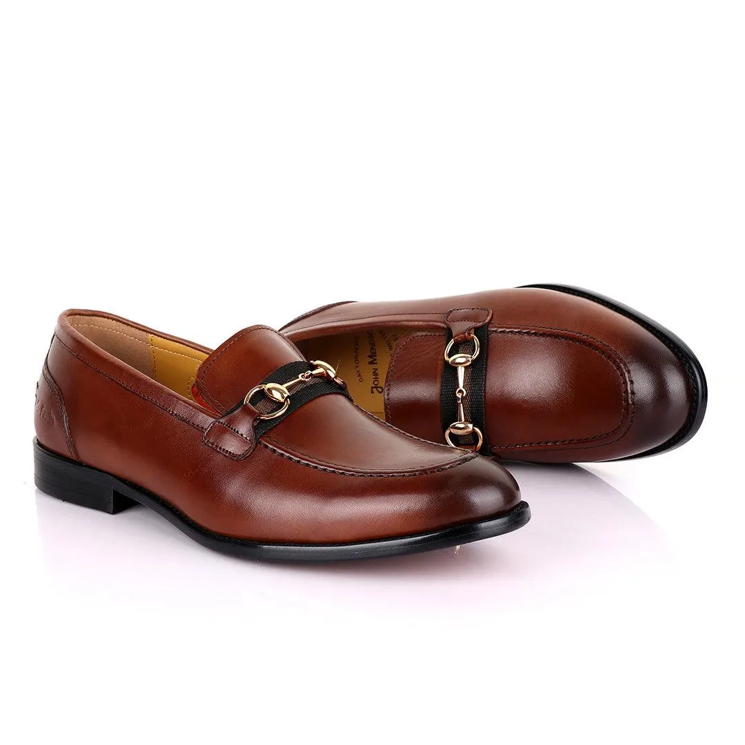 John Mendson Strap Leather Brown Loafers