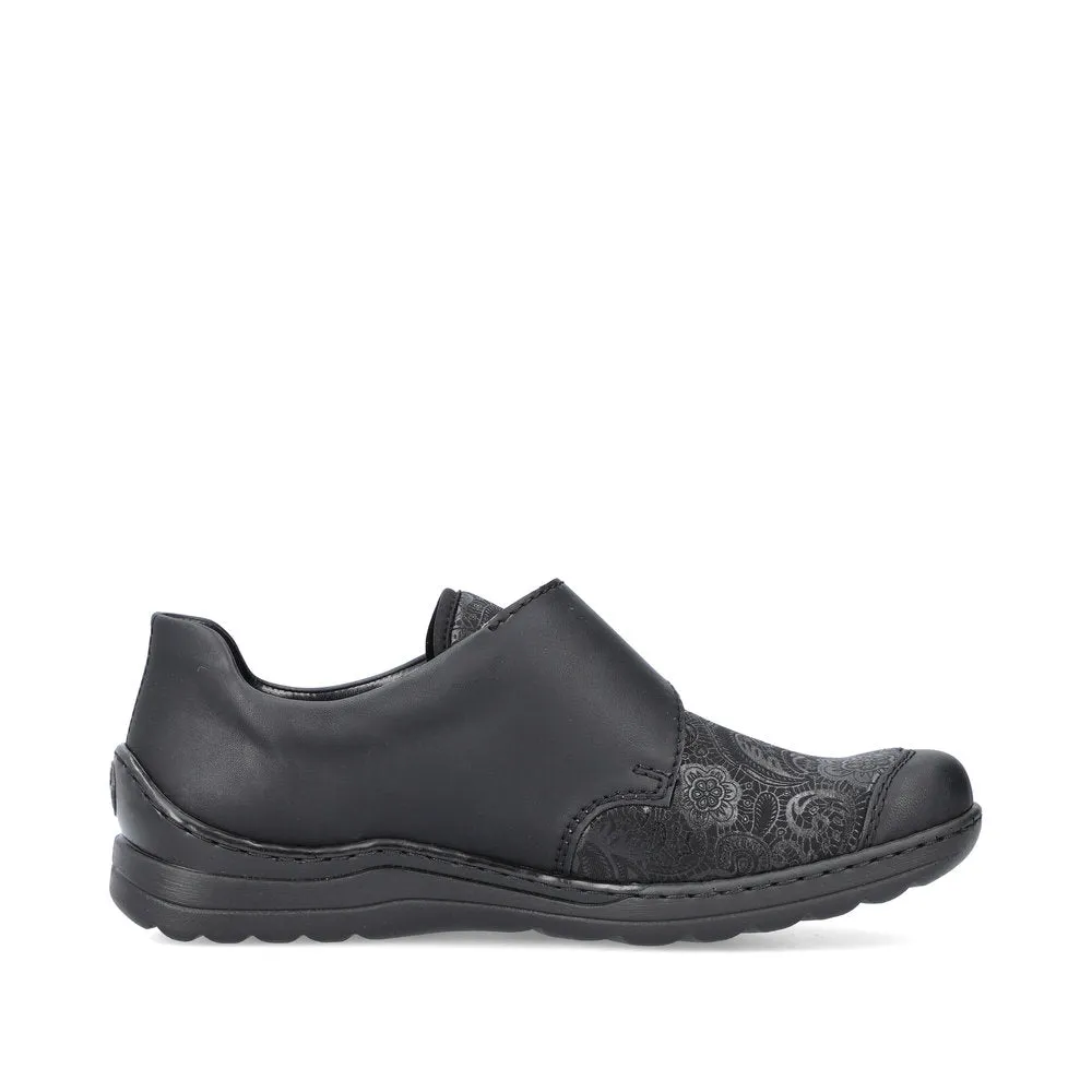 Ladies Rieker Wide fit Black Strap Over Stretchy Toe Box 48951-00 sale