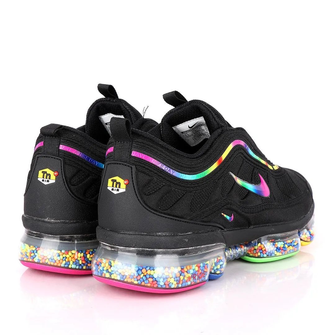 NK Max Black Sneakers With Pearl Filled Tuned Pressure Multi-colored Sole And Logo Design