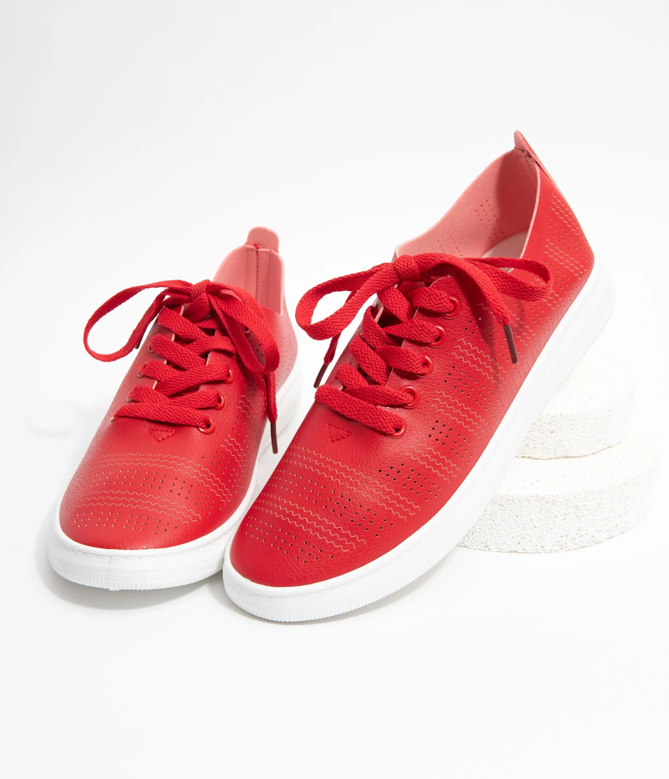 Red Perforated Sneakers