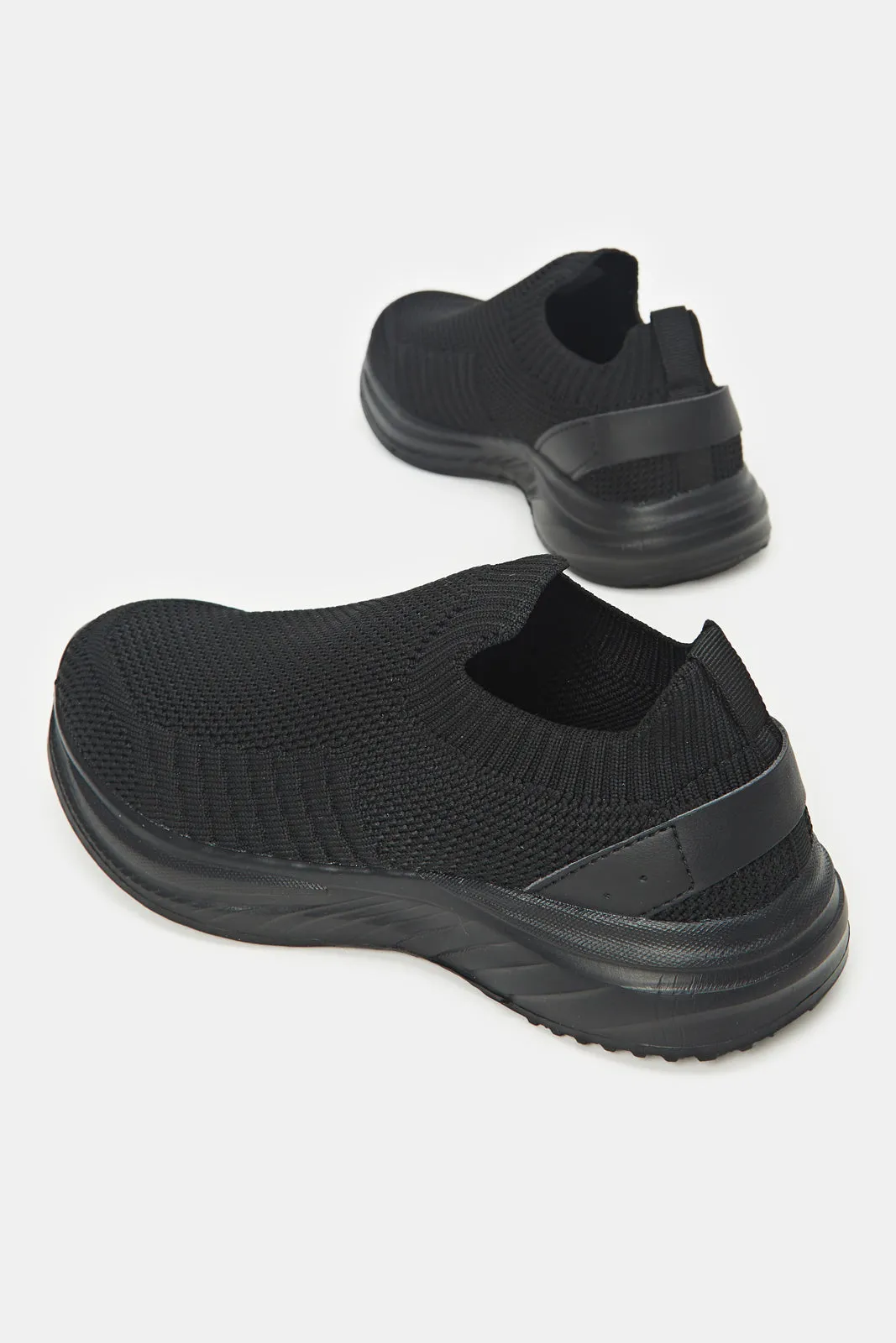 Senior Boys Triple Black Knit Slip On