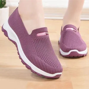 Slip on comfortable knit women running shoes