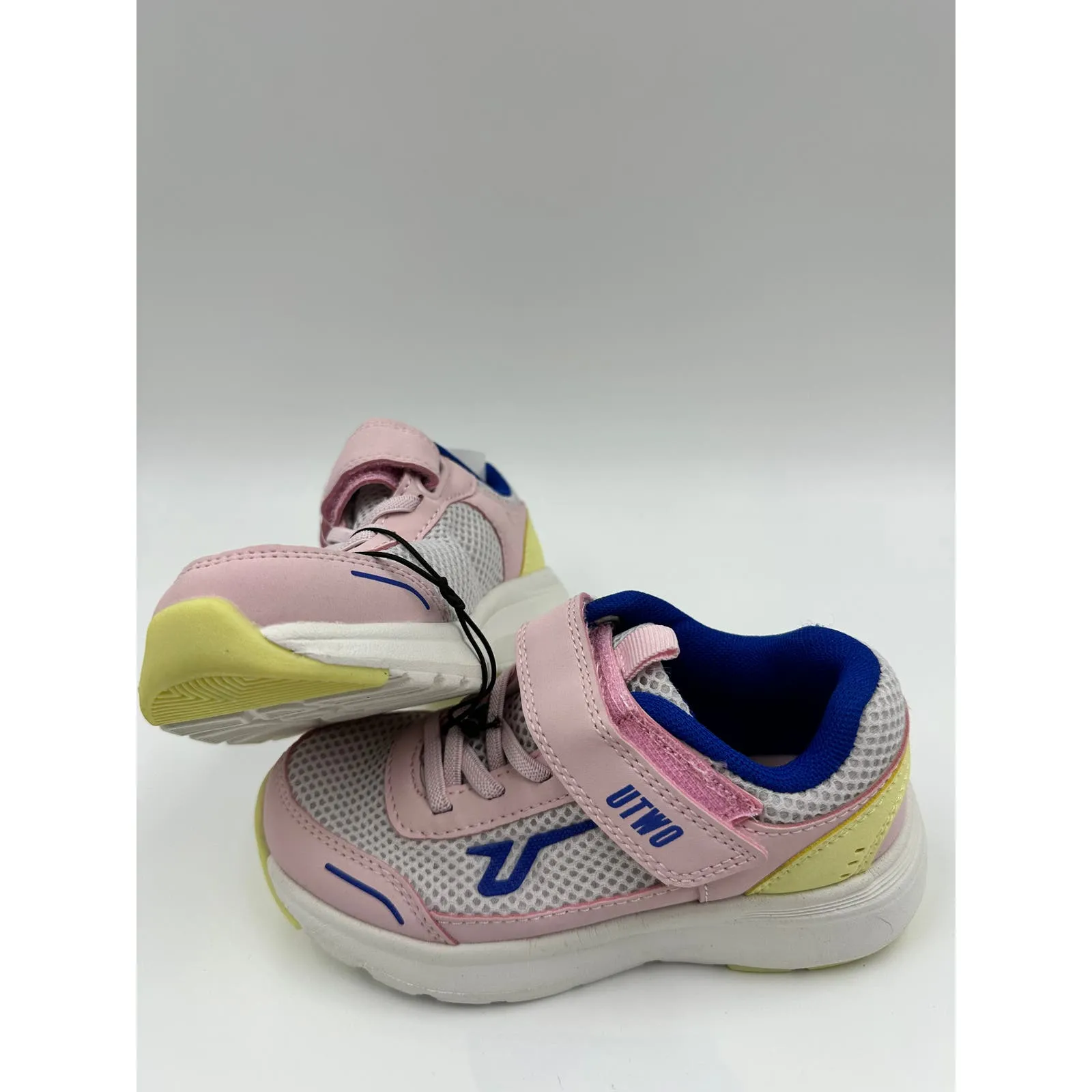 Small Kid Size 9, White with Pink and Yellow Suede Accents and Straps