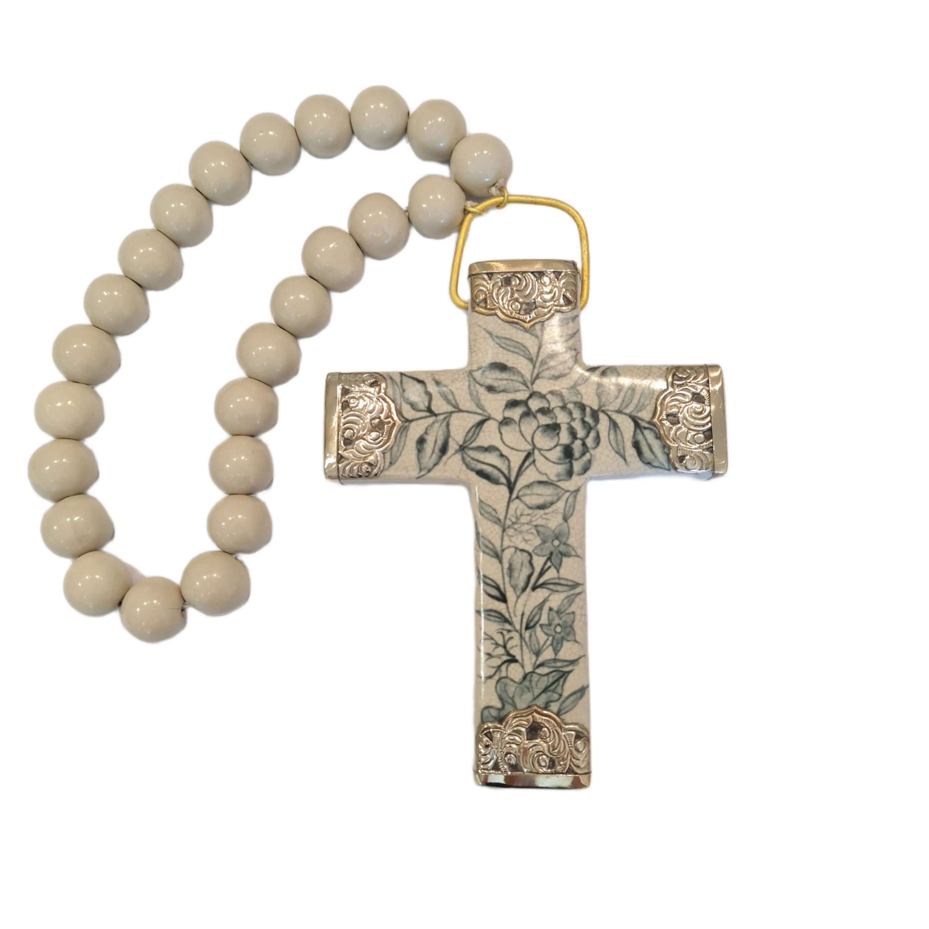 Sorrento Garden ceramic metal wall cross with beads