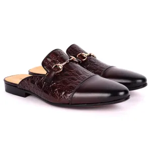 Terry Taylors Half Croc Patterned With Gold Chain Men's Half Shoe- Coffee