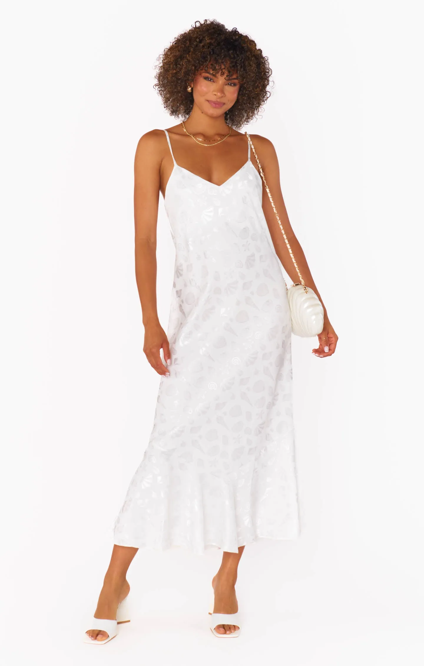 Uptown Slip Dress ~ White Shell Satin