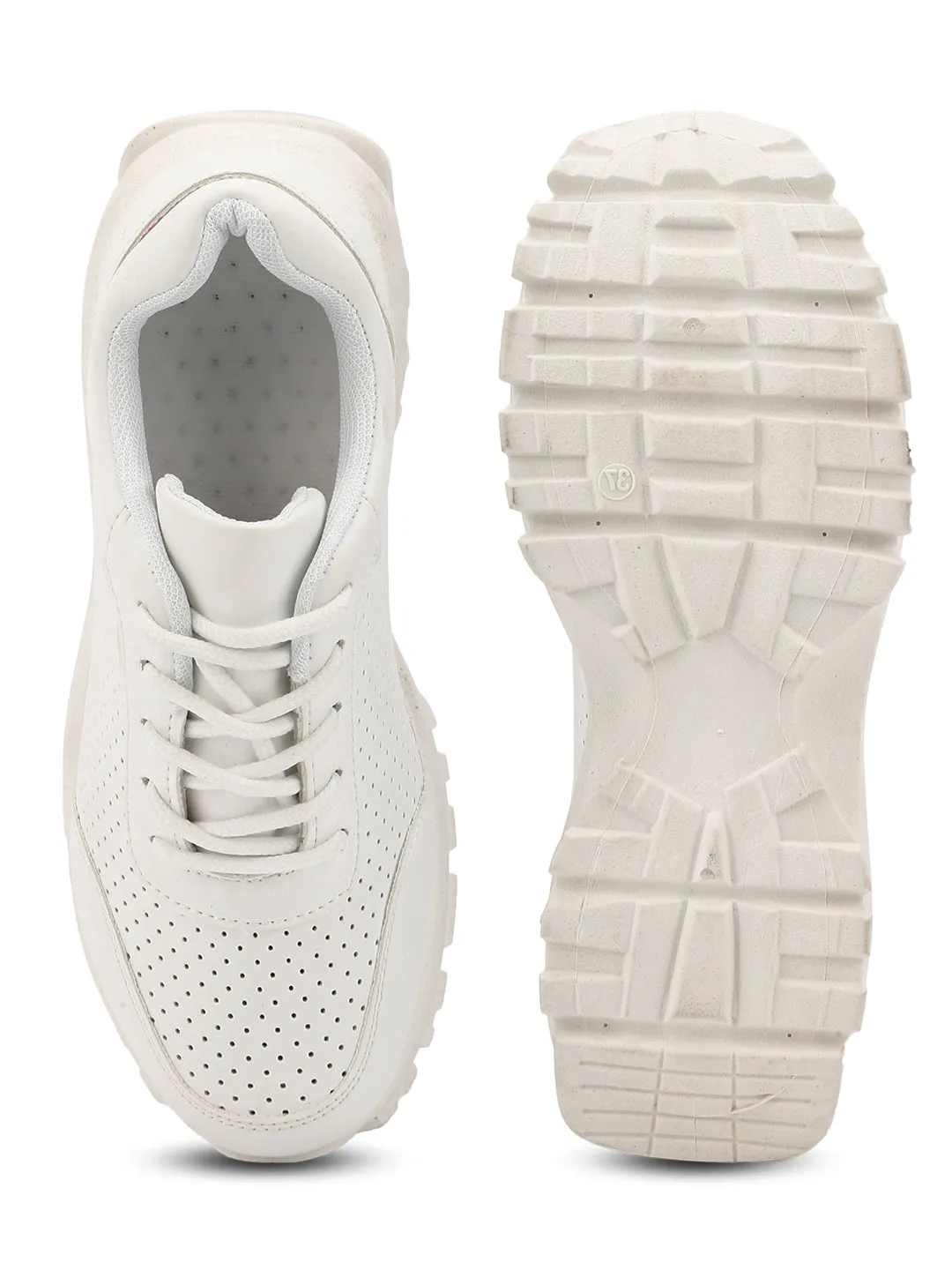 White Cleated Lace-Up Trainers