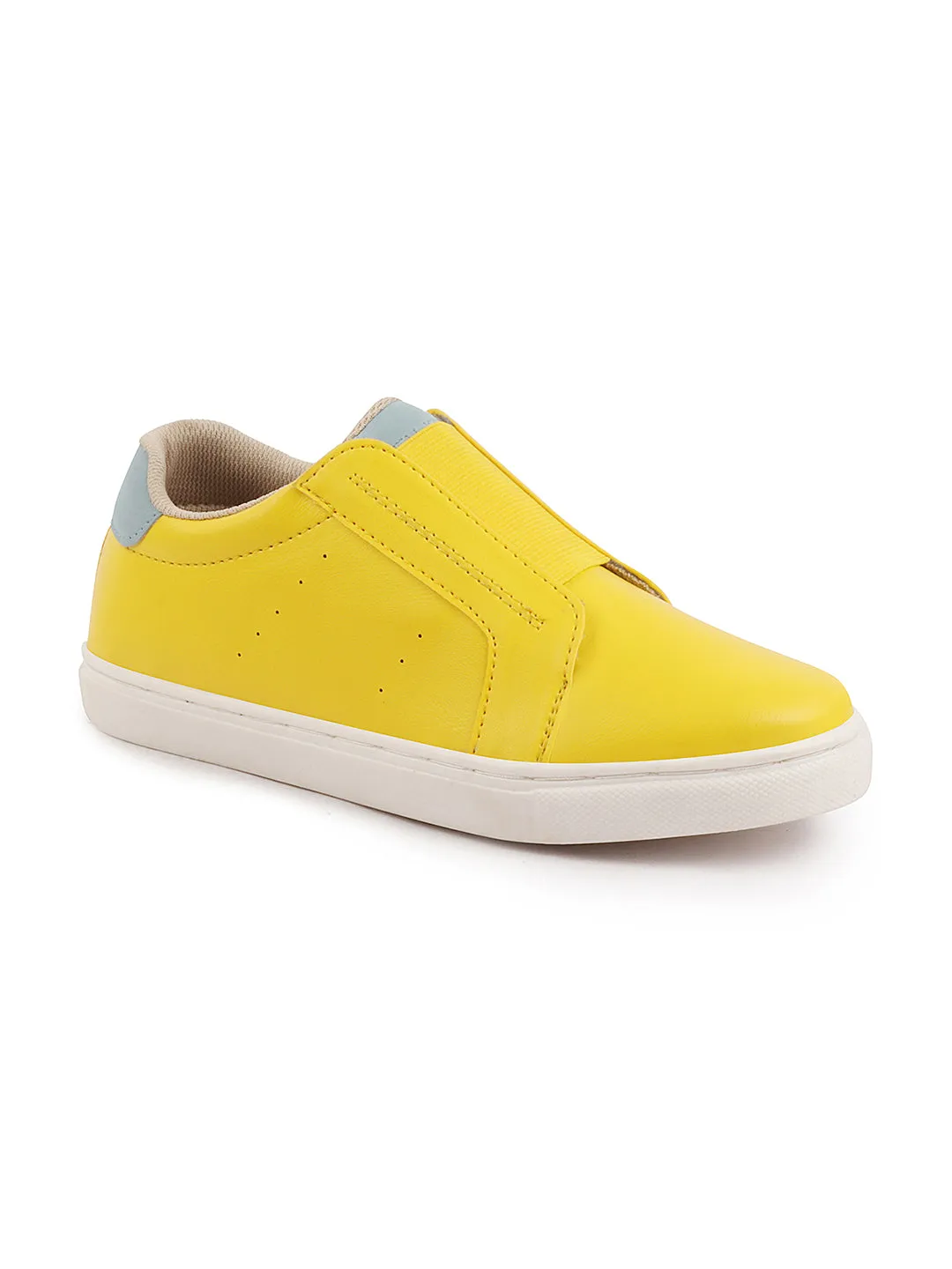 Women Yellow Elastic Closure Stitched Comfort Slip On Sneaker Shoes