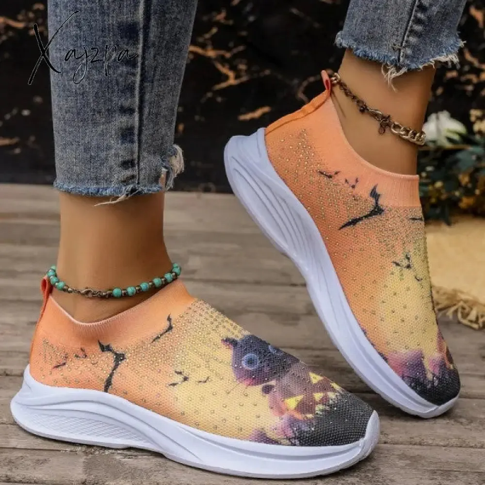 Xajzpa - Light Yellow Casual Sportswear Daily Patchwork Printing Rhinestone Round Comfortable Out Door Shoes